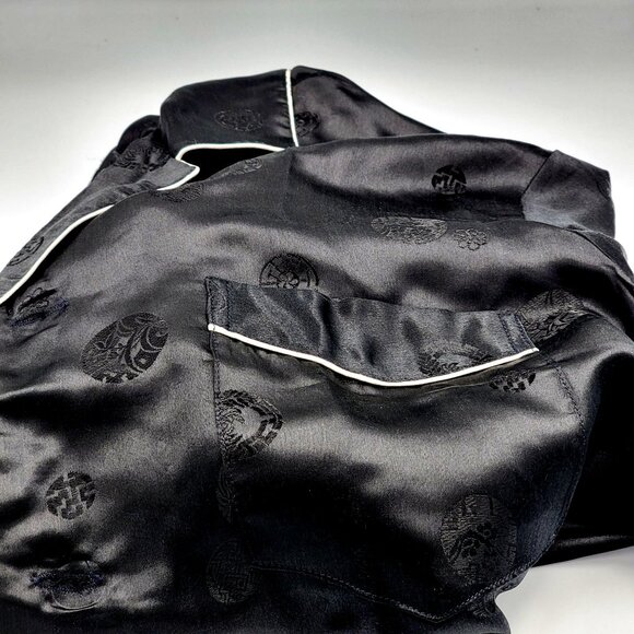 Vtg Black Silk Pajama Shirt With White Piping SIze 46 - Picture 10 of 10